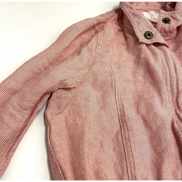 3/$25 Caslon Linen Blend Red & White Striped Cinch Waist Light Utility Jacket - Picture 4 of 10